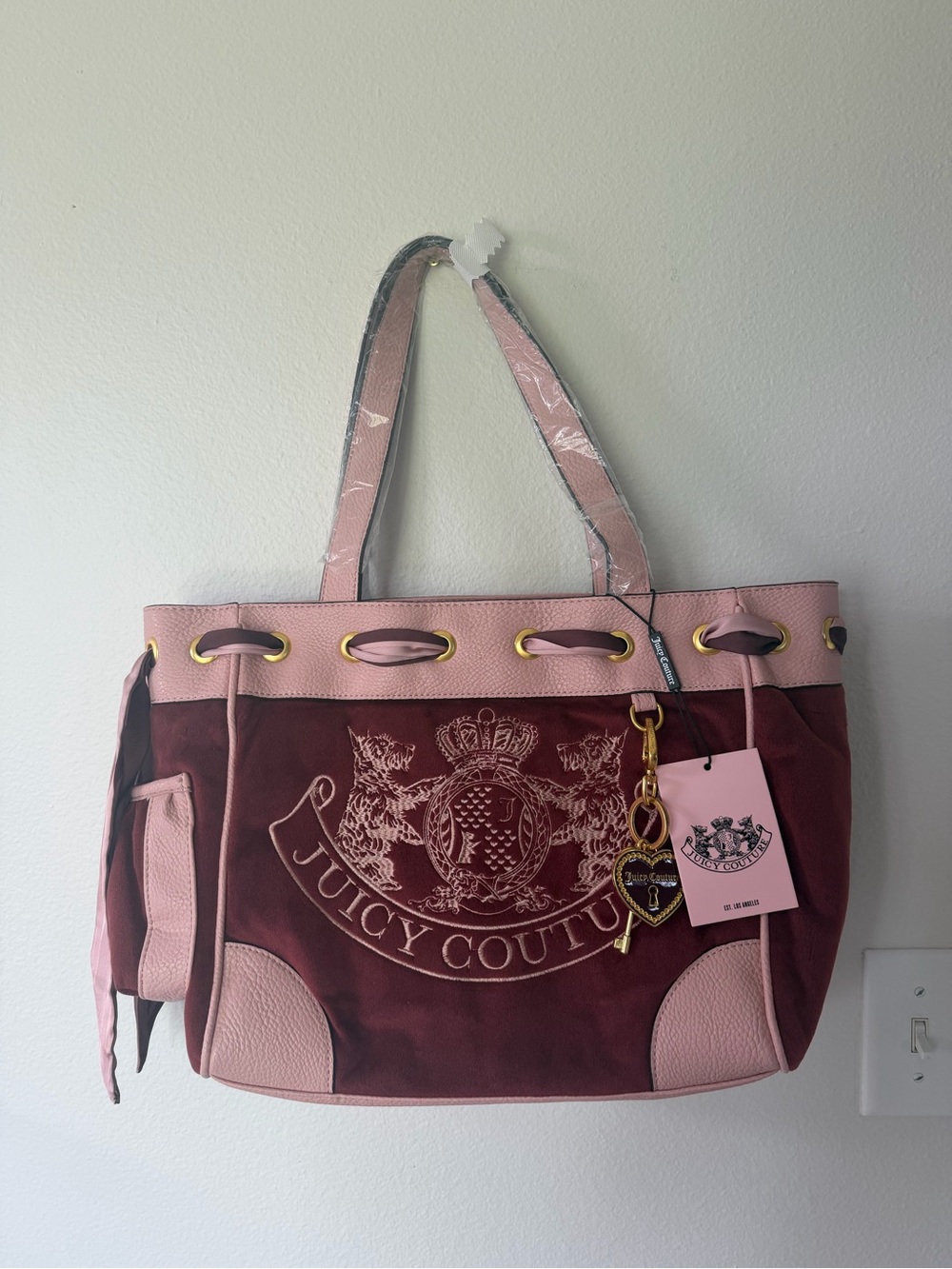 Juicy Couture daydreamer Burgundy Tote with Pink Trim and Gold Hardware
